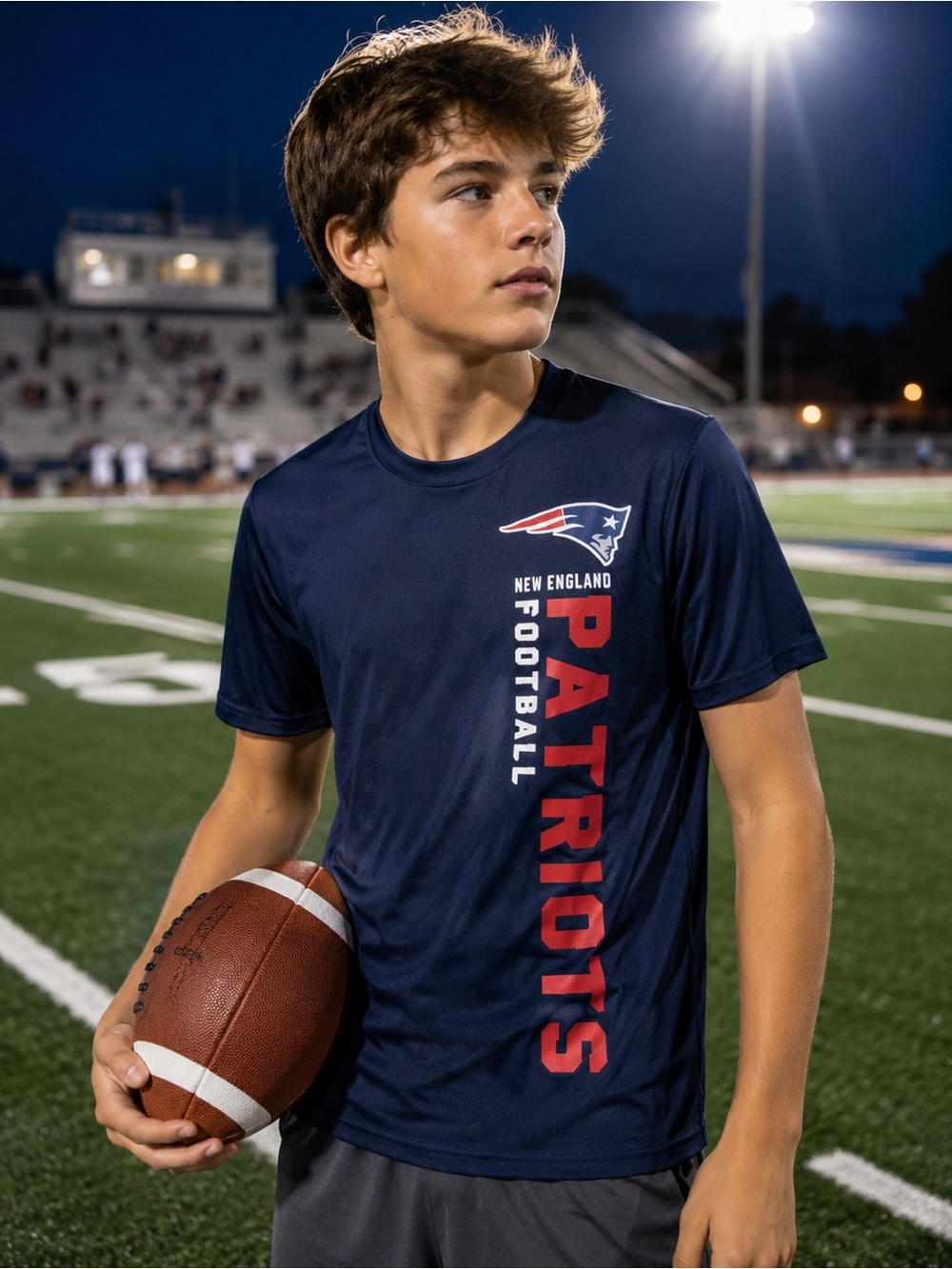 New England Patriots Youth Performance T-Shirt Navy NFL Football Tee LG 14/16